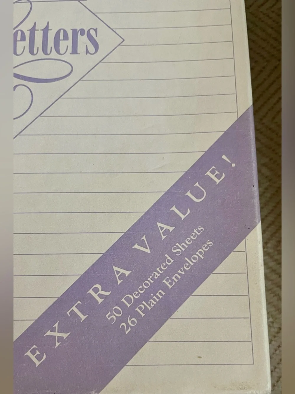 Vtg. Hallmark boxed Lavender Lined Stationery Set. 50 Sheets & 26 Envelopes